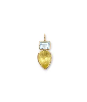 Stacked Teardrop 14k Gold Necklace Charm in Sky Blue Topaz & Lemon Quartz