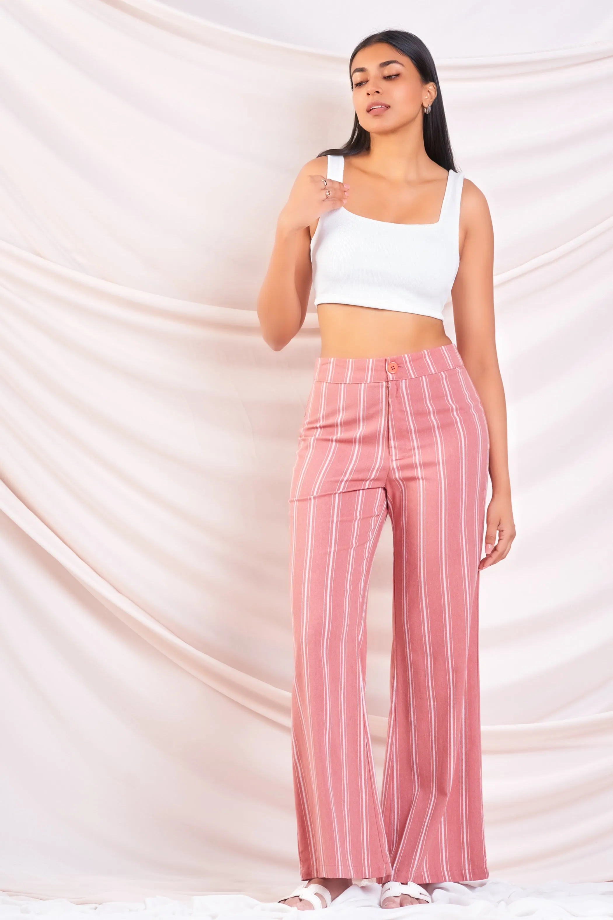 Stripe Flared Linen Pant