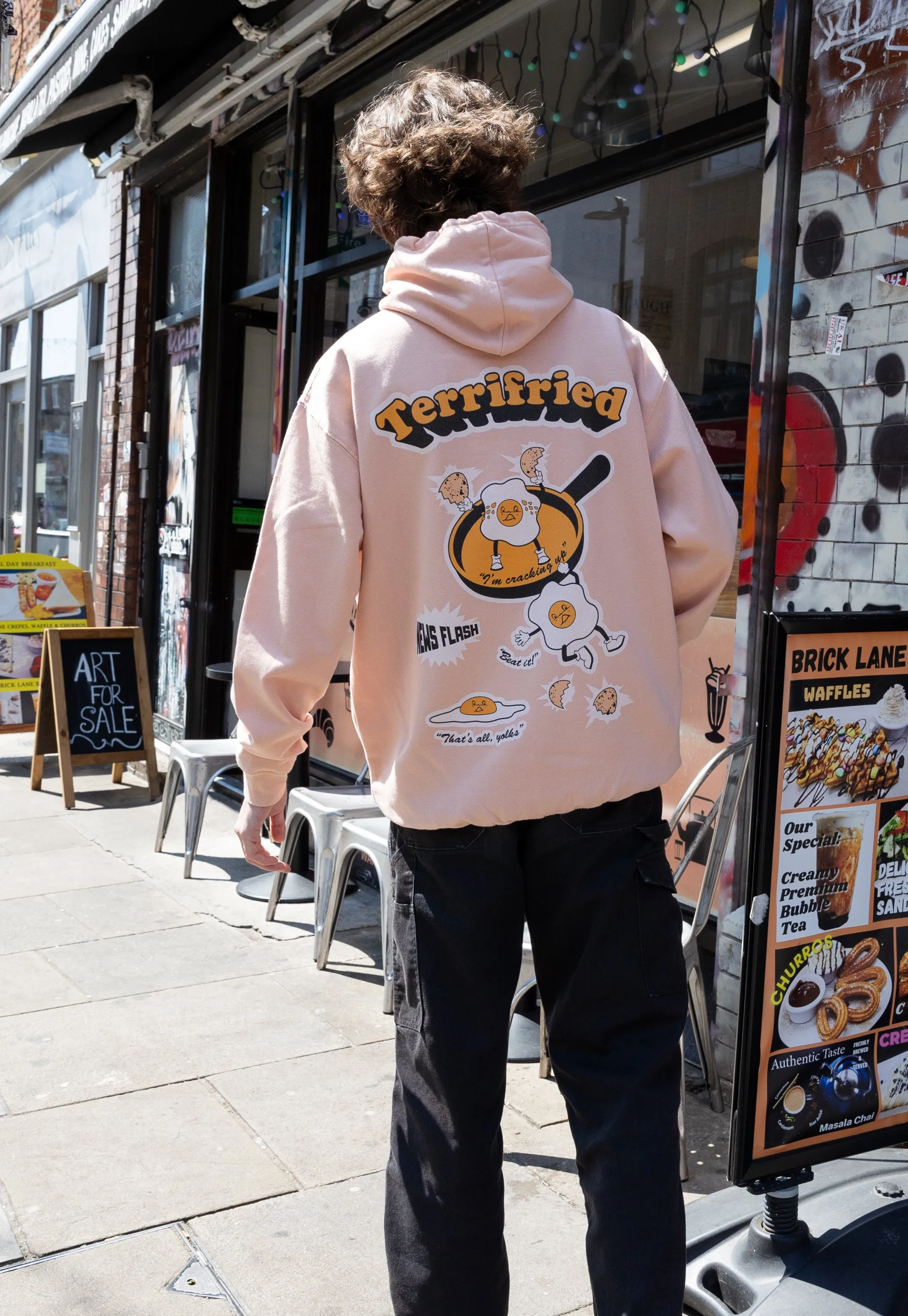 Terrifried Fried Egg Hoodie in Peach