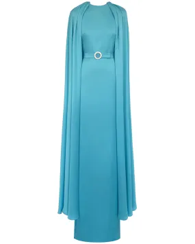 Turquoise Round Neck Mercury Pencil Gown