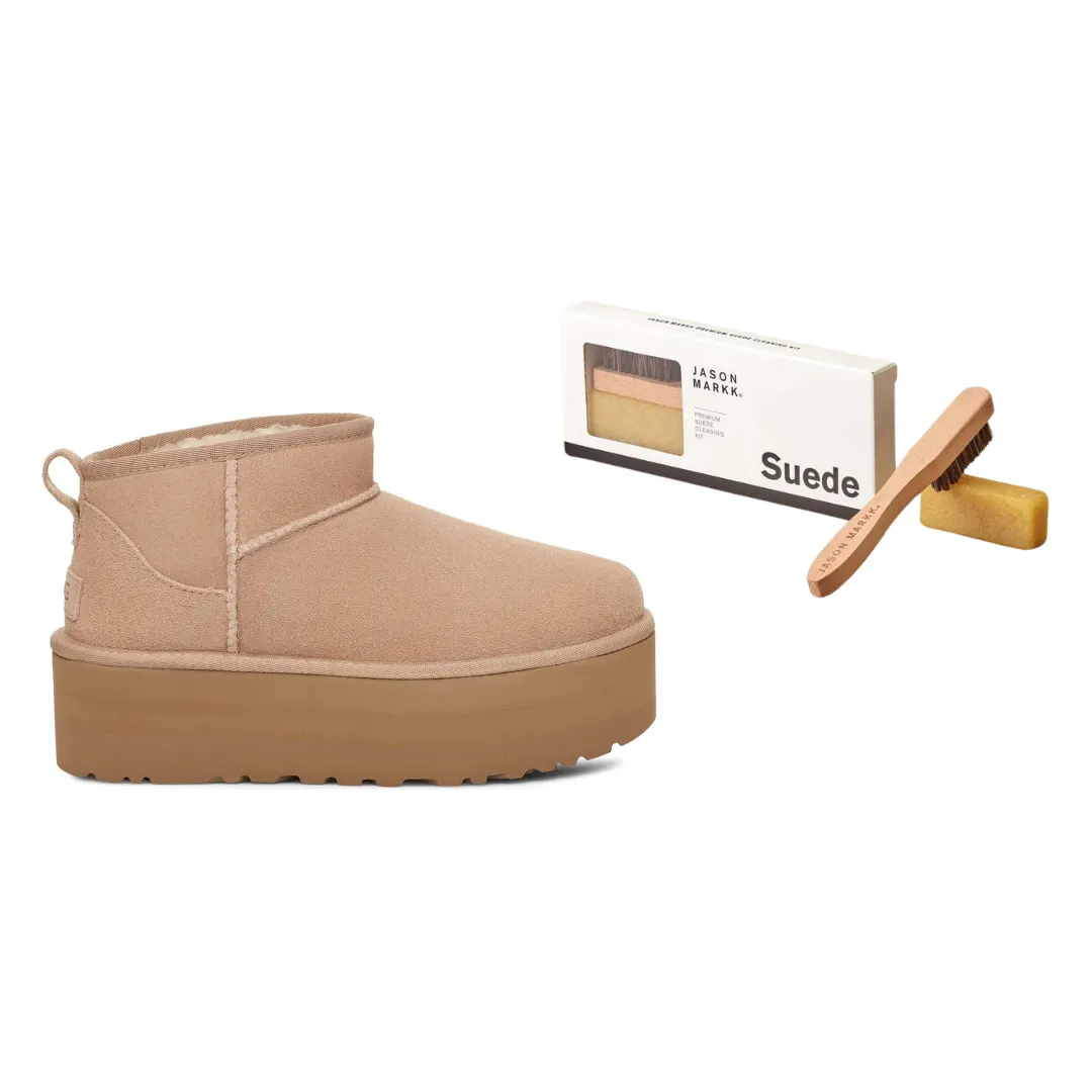 UGG Women's Classic Ultra Mini Platform in Sand + Jason Markk Suede Bundle