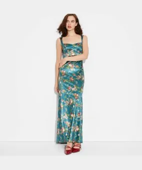 Wild Fable Women's Satin Maxi Bodycon Dress - Wild Fable™ Teal Blue Floral