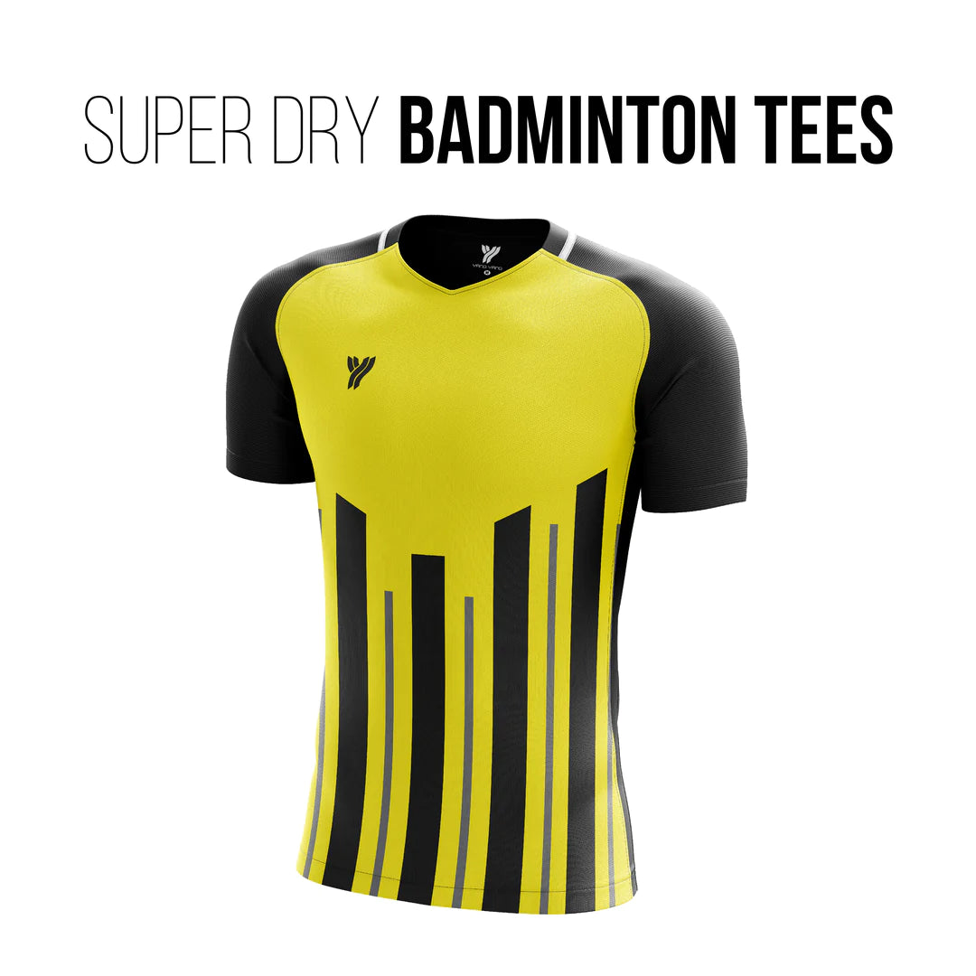 Young Super Dri Polyester Round Neck Badminton T-Shirts | Black/Yellow