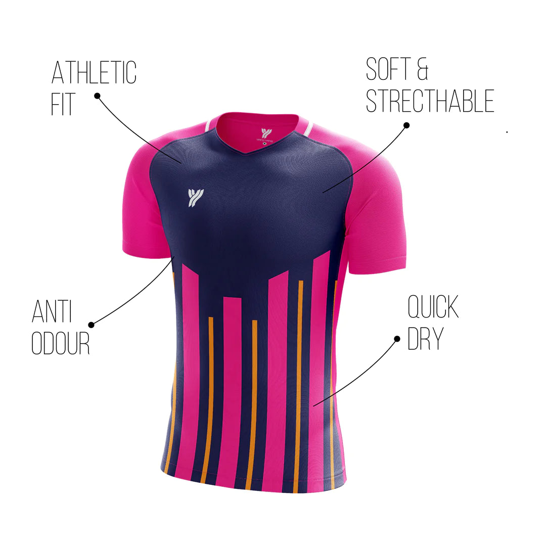 Young Super Dri Polyester Round Neck Badminton T-Shirts | Navy/Pink