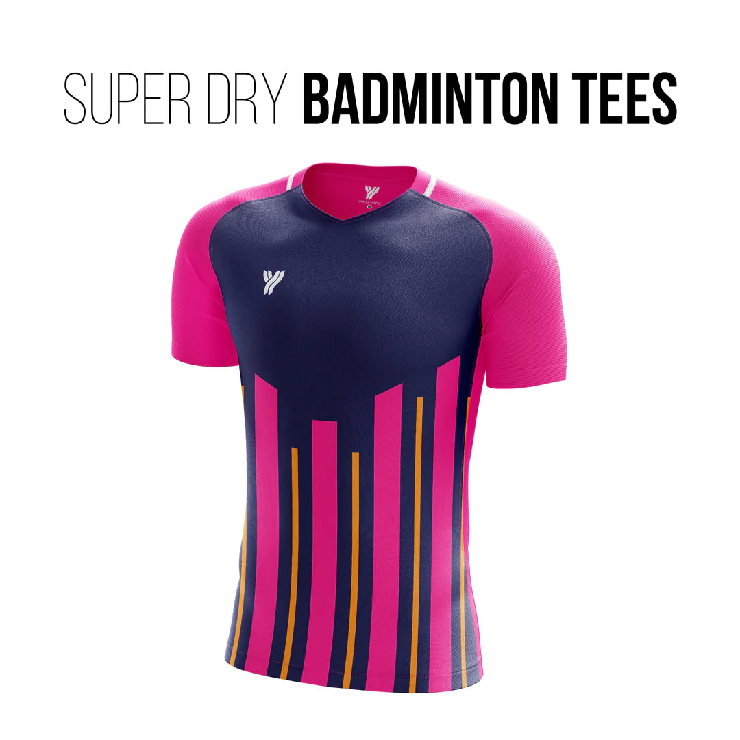 Young Super Dri Polyester Round Neck Badminton T-Shirts | Navy/Pink