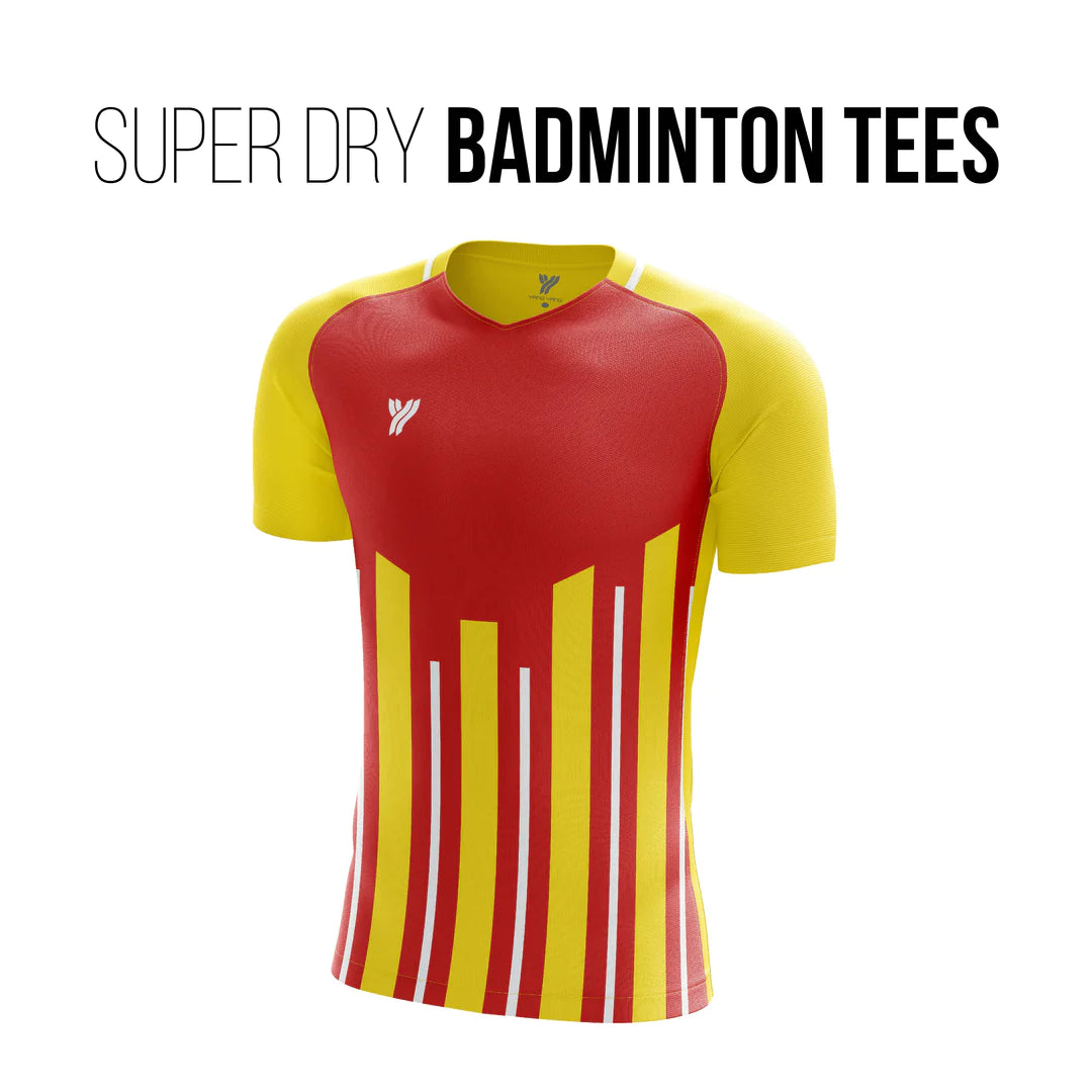 Young Super Dri Polyester Round Neck Badminton T-Shirts | Red/Yellow